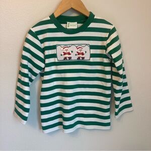 Zuccini Kids Green & White Striped Kids‎ Long-Sleeve Top with Santa Appliqué